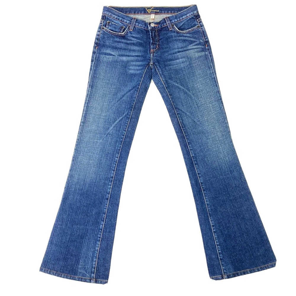 VTG Bebe Carmen Rhinestone Jeans Womens 28 Low Rise Bell Bottom Pants 5 6 31x31
